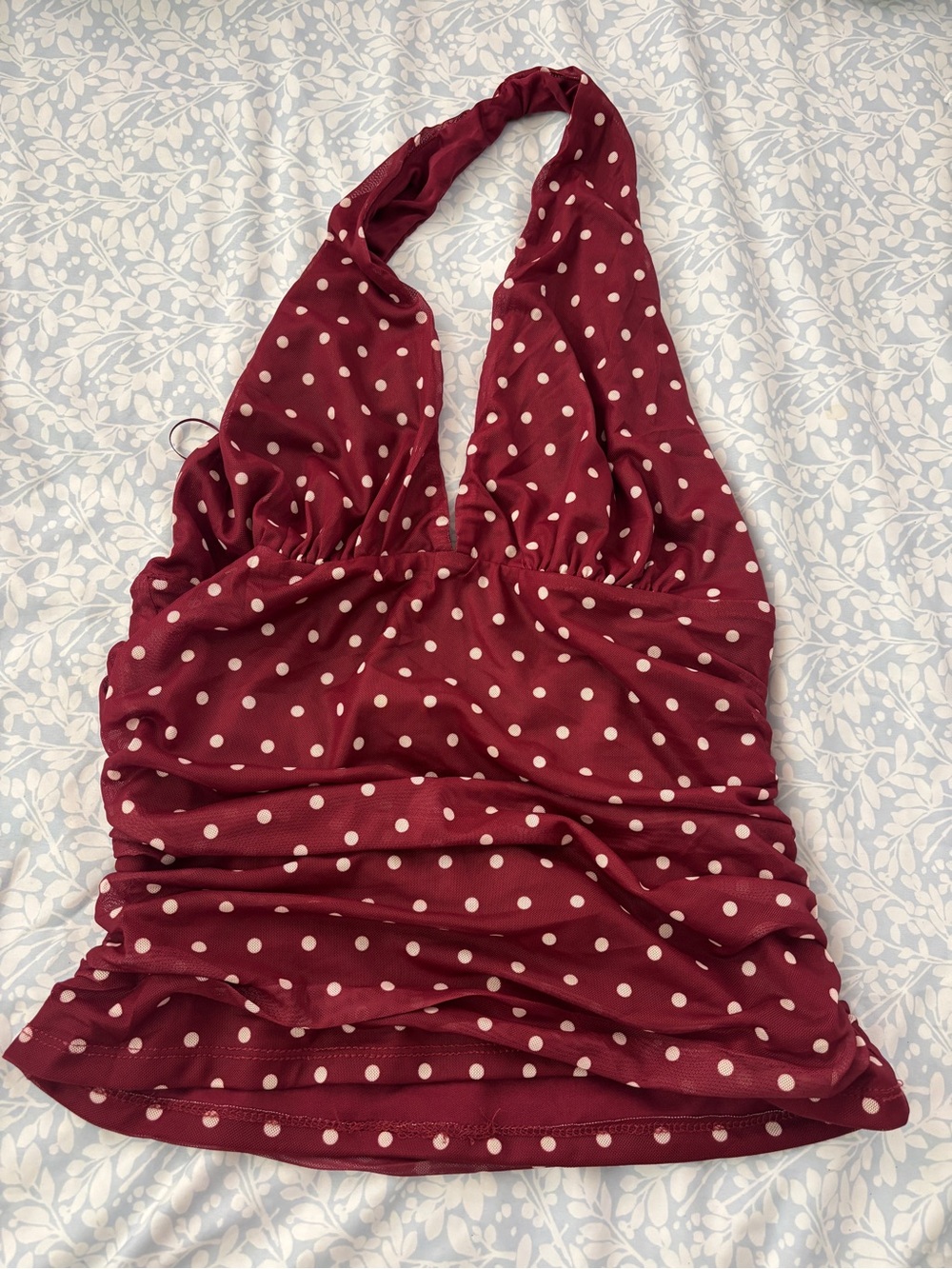Maroon Polka Dot Halter Top
